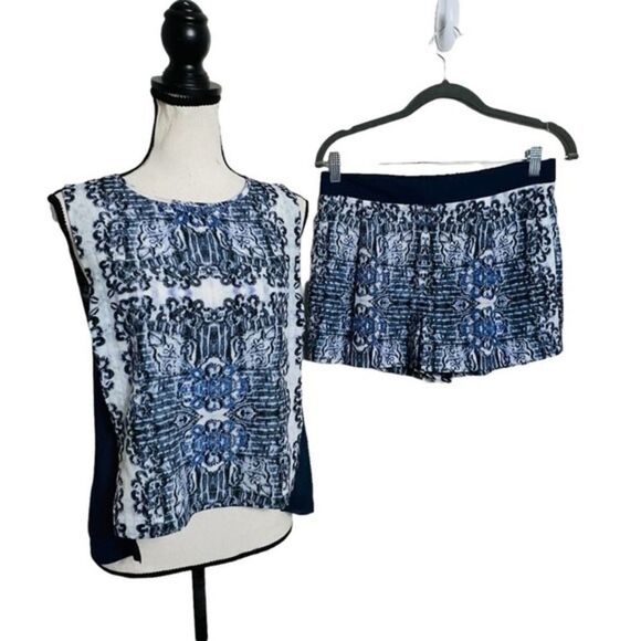 1.STATE Blue Printed Side Panel Tank Top and Matching Shorts Set Size Small - Picture 5 of 16